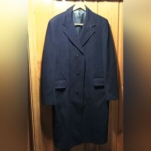 Classic Blue Pea Coat with Notched Lapels and Pure Wool